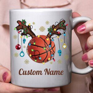 🏀 Customizable Basketball Christmas Mug – "Merry Christmas" & Basketball Design